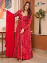 MUSKAAN HEAVY DESIGNER RED ANARKALI GOWN WITH DUPATTA SET thumb 3
