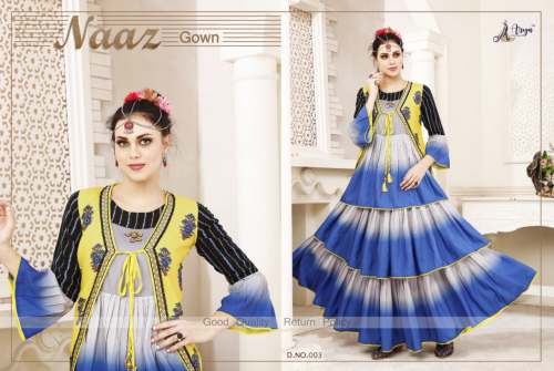 NAAZ Hand n Embroidered Work Digital Print Gown