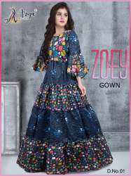 zoey chanderi Sequence with thread work girls gown