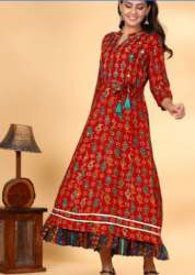 New Arrival Stand Collar Red Kurti