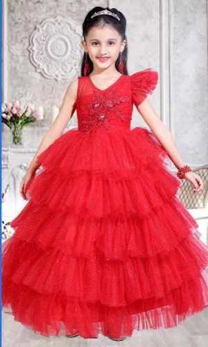 Red Princess Ruffle Gown for Kid Girl by K Fashion