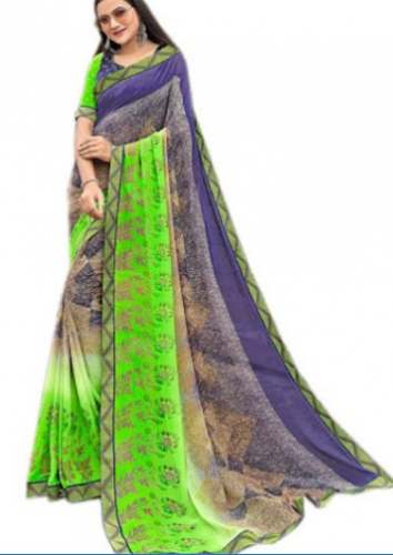 Daily Wear Green Printed Georgette Saree by Trendy Colours