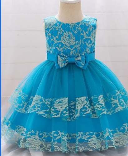 Sky Blue Baby Girl Kids Princess Frock by Trendy Colours