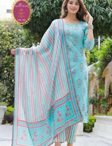 Trendy Sky Blue Printed Kurti Pant Set 