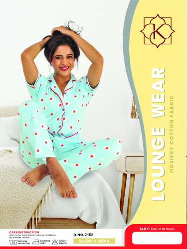 Sky Blue Strawberry Printed Night Suit by ahuja brothers