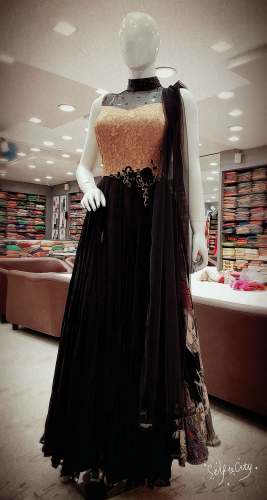 Party Wear Brown Umbrella Ghera Gown by Varad N X