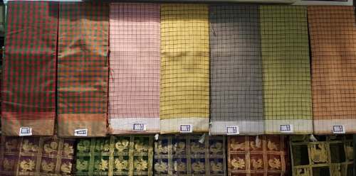 Small Checks Design Cotton Saree for Aged Ladies 