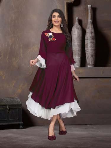 Women Plus Size Green & Pink Ethnic Motifs Yoke Design Kurta - Fiza Fashions