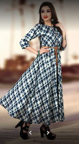 ladies flavour lovely rayont printed long gown style kurti wholesale rate   SM CREATION