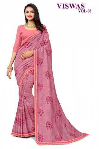 Chiffon Printed lace work saree with blouse