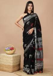 Beautiful Black Linen Cotton Saree by Shivanya 
