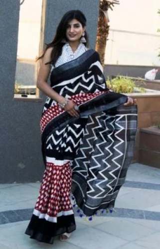 Festive Wear Linen Printed Saree  by Shivanya Handicrafts