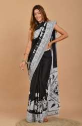Stylish Cotton Mulmul Block Printed Saree 