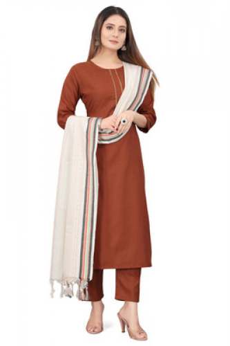 Buy Fancy rust kurti pant dupatta set at wholesale
