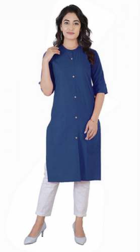 Rina Style Plain Solid Cotton Straight Pink Kurti For Women