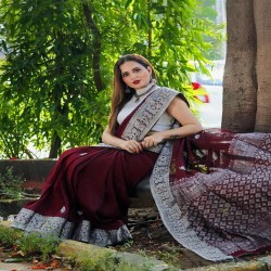 maroon pan new design jeqcard saree