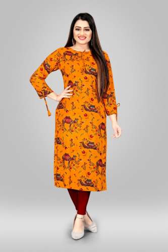 Ladies Stylish Foil Print Rayon Kurti by Maruti Creation