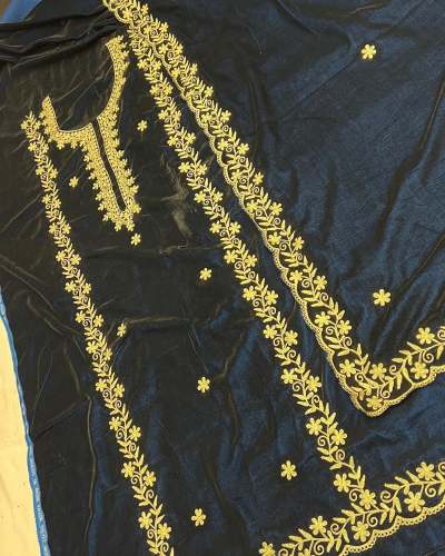 Velvet Blue Embroidered Dress Material in Barnala by Barnala Saree Emporio