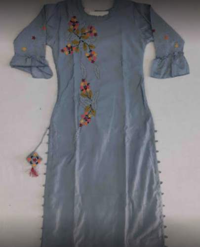 Buy Grey Fancy Embroidery Work Kurti At Wholesale