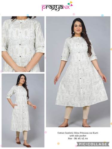 Cambric Cotton Side Pocket Kurti  by prem textile mills