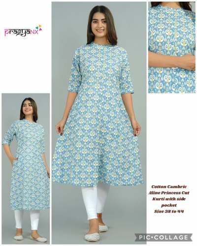 Princess Aline Cut Cambric Cotton Kurti by prem textile mills