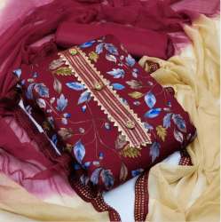 Printed With Gota Work  Wrinkle Chiffon Suit