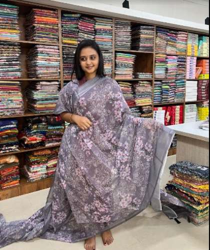 New Collection Grey Printed Saree For Women by Sangeetha Sarees