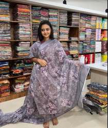 New Collection Grey Printed Saree For Women