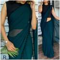 ELINA Georgette Plain Saree With Pompom Lace thumb 1