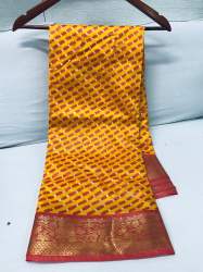 SILKINA Muslin Silk Bandhej Lehenriya Print Saree