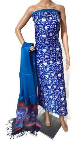 Pure Tussar Silk Hand Printed Dress Material by Manisha silk weaves