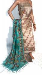 Tussar Silk Dress Material With Kantha Dupatta 