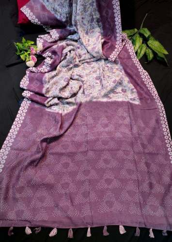 Linen Digital Print Saree With Ajrakh Print 