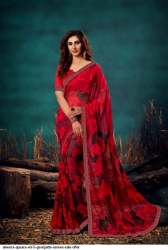 Alveera Apsara Red Georgette Printed Saree 