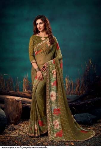 Mehendi Color Printed Georgette Saree Apsara Vol5 by Alveera Sarees