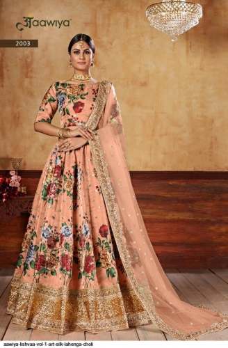 Flower Printed Art Silk Lehenga Choli by Lishvaa  by Aawiya