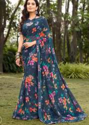Navy Blue Saree With Satin Border 