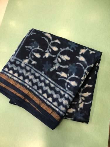 Chanderi Hand block indigo print saree
