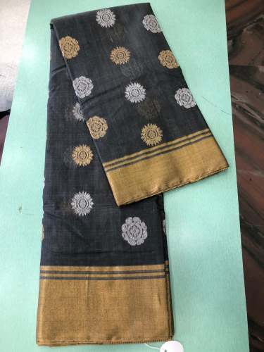 Chanderi Hand weaving Black saree with Golden all over buta work