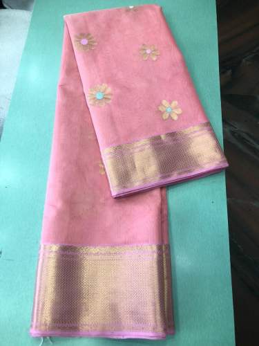 Chanderi Hand weaving eknaliya raw mango saree with mina kari work