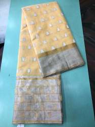 Chanderi kora organza silk Saree ï»¿in Light Yellow Color 