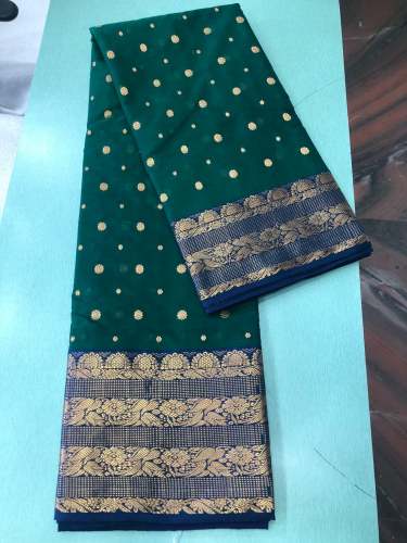Dark Green Chanderi Hand weaving saree with jacquard border