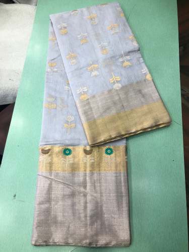 Grey Color Chanderi Hand weaving eknaliya work