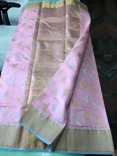 Indian Chanderi Handloom Raw Mango Saree with Minakari Work