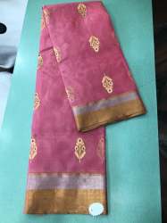 Onion Pink Chanderi Hand weaving eknaliya work Saree 