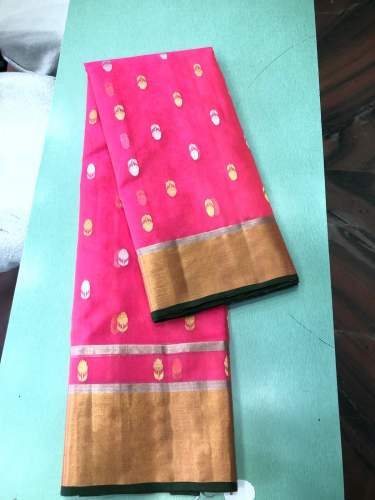 Pretty Pink Chanderi kora organza silk Saree ﻿