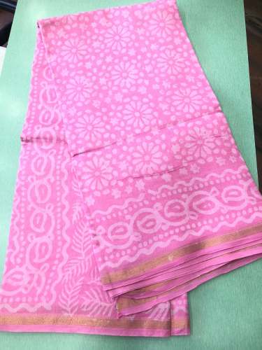 Self Print Hand Block Chanderi Silk Saree 