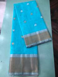 Sky Blue Chanderi Hand weaving eknaliya work