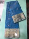 Sufair Khan Present Blue Chanderi Kora Organza Silk Saree