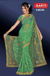 Net Green Embroidery Saree For Women